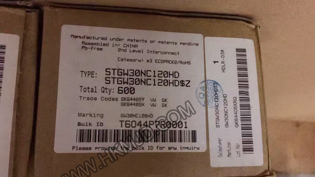 ST TO-247-3 | STGW30NC120HD: N канал 1200 В, 30 А сверхбыстрый PowerMESH IGBT