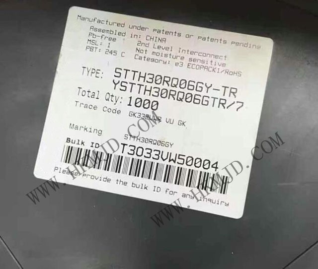 Поставка STTH30RQ06GY — автомобильный диод с ультрабыстрым восстановлением, 600 В, 30 А