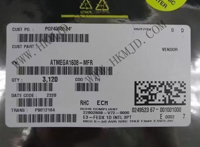Микроконтроллер Microchip ATMEGA1608-MFR с 8-разрядным ядром AVR и тактовой частотой 20 МГц