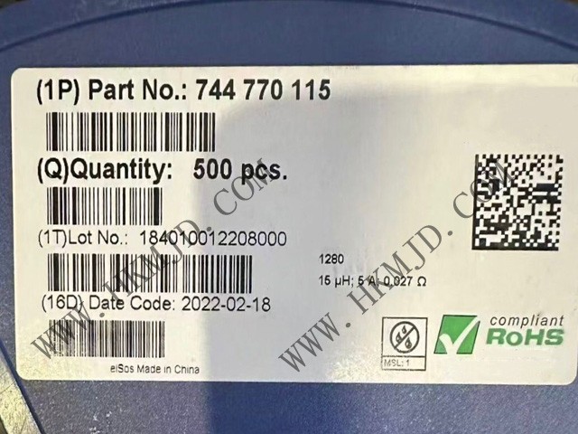Силовой индуктор — 744770115 (тип SMD) WE-PD 15 мкГн 5 А, постоянное сопротивление (DCR) = 27 мОм